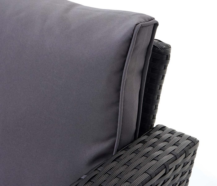 Produktbild Swisshandel24 Poly-Rattan-Garnitur, Gartengarnitur Sitzgruppe Lounge-Esstisch-Set, schwarz - Kissen dunkelgrau