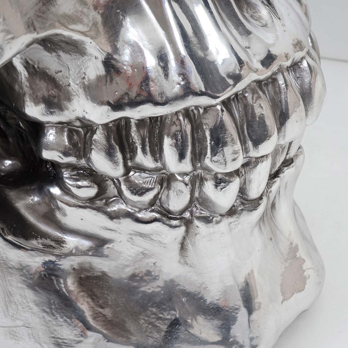 Image du produit Swisshandel24 Table d'appoint tête de mort, table en verre en polyrésine Table de salon, argent 52x55x55cm (52 x 55 x 55 cm)