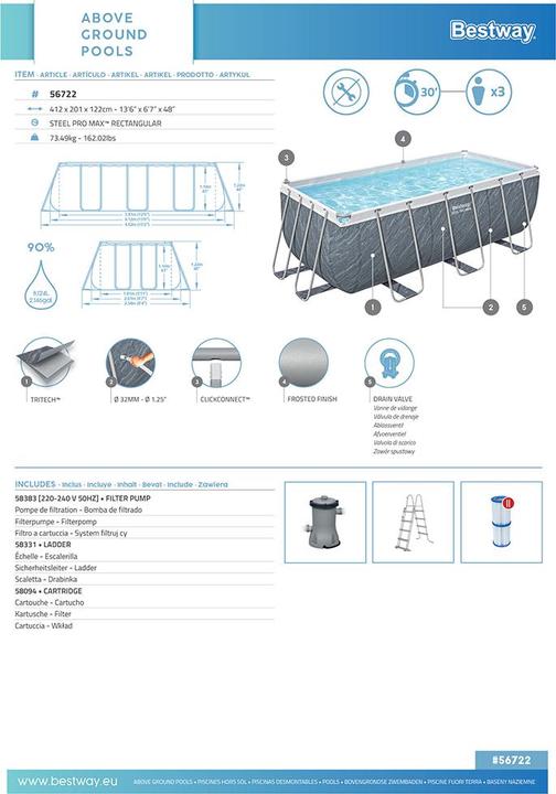 Immagine prodotto Bestway Power Steel Frame Pool-Set 412 x 201 x 122 cm (412 x 201 x 122 cm)