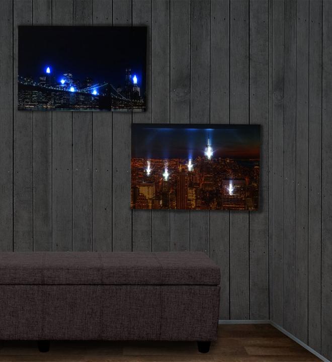 Produktbild Swisshandel24 2x LED-Bild Leinwandbild Leuchtbild Wandbild 60x40cm, Timer - Skyline New York (60 x 40 cm)