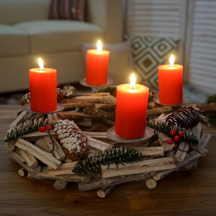 Actual product image Swisshandel24 Advent wreath round, Christmas decoration table wreath, wood ø 40cm white-grey - with candles, red