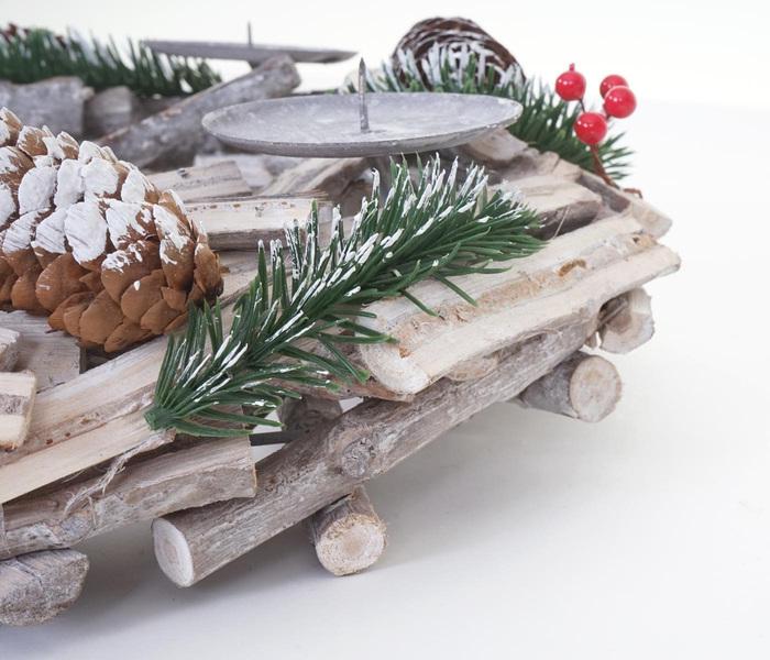 Actual product image Swisshandel24 Advent wreath round, Christmas decoration table wreath, wood ø 40cm white-grey - with candles, red