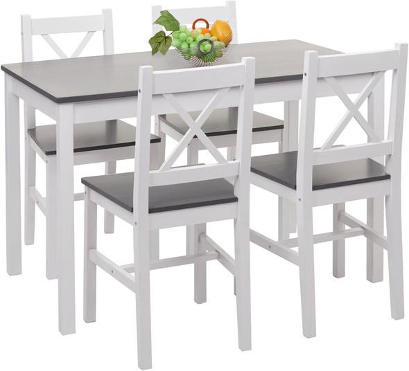 Image du produit Swisshandel24 Ensemble de salle à manger HWC-F77, Groupe de salle à manger, bois massif Landhaus 110cm blanc-gris