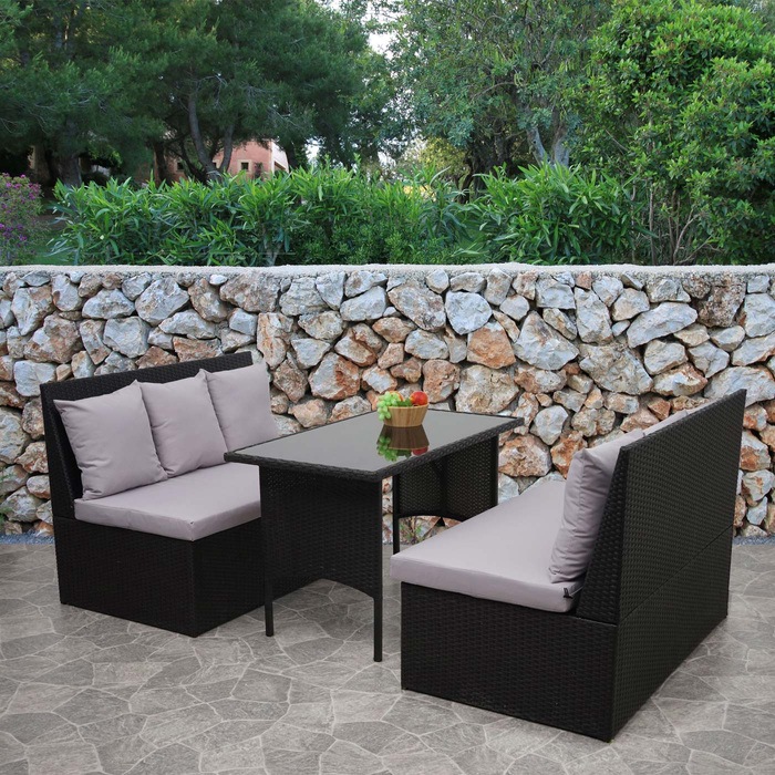 Actual product image Swisshandel24 Poly-Rattan Set, Garden/Lounge Set Seating Group, Gastronomy 2x2 Sofa Table - Black, Cushions