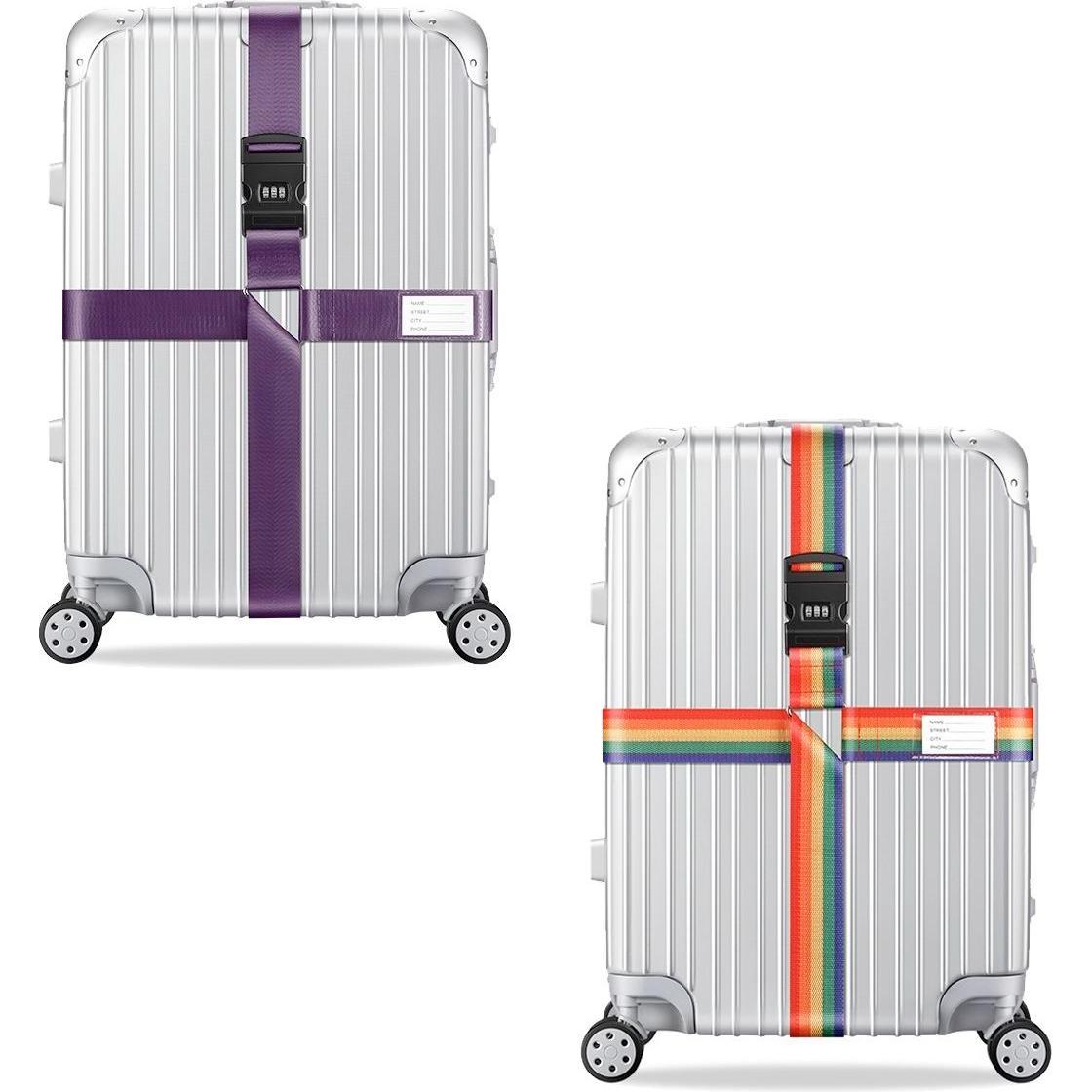 König Design, Reisezubehör, 2x Kreuz Kofferband Koffergurt Gepäckband Kofferriemen Gepäckgurt Zahlencode Set, Violett