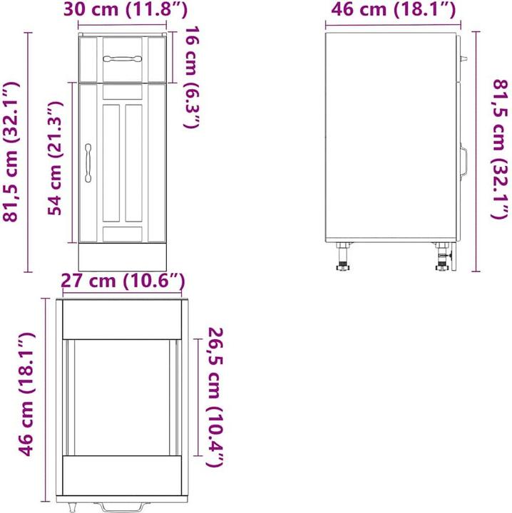Produktbild vidaXL Küchen-Unterschrank Lucca Betongrau Holzwerkstoff Spülenunterschrank (30 x 46 x 81.5 cm)