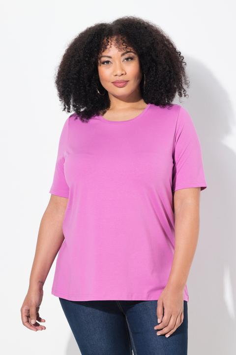 Image du produit Ulla Popken T-shirt en coton bio. Col rond et manches courtes. Coupe évasée (50, 52)
