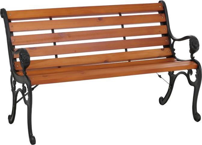 Mendler Gartenbank HWC-O25, Sitzbank Parkbank Holzbank 2-Sitzer, Gusseisen Holz Kiefer, 132cm, teak