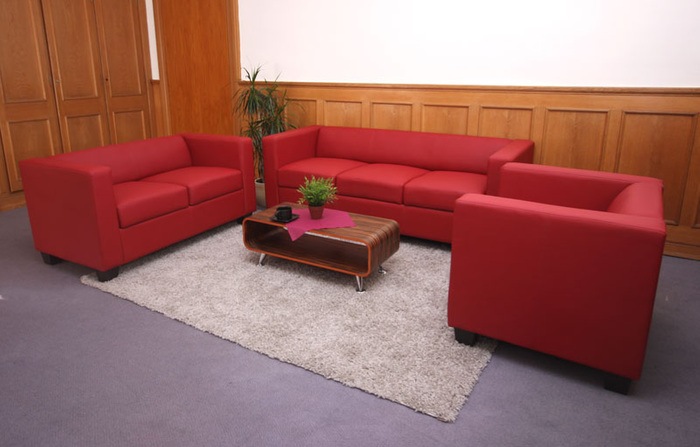 Actual product image Swisshandel24 3 seater Sofa Couch Loungesofa Lille - leather, red (3-seater)
