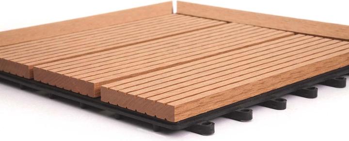 Image du produit Swisshandel24 WPC Carrelage d'angle Rhône + bordure, aspect bois terrasse, 30x30cm Premium Angle gauche, teck (1 x, 30 x 30 cm)