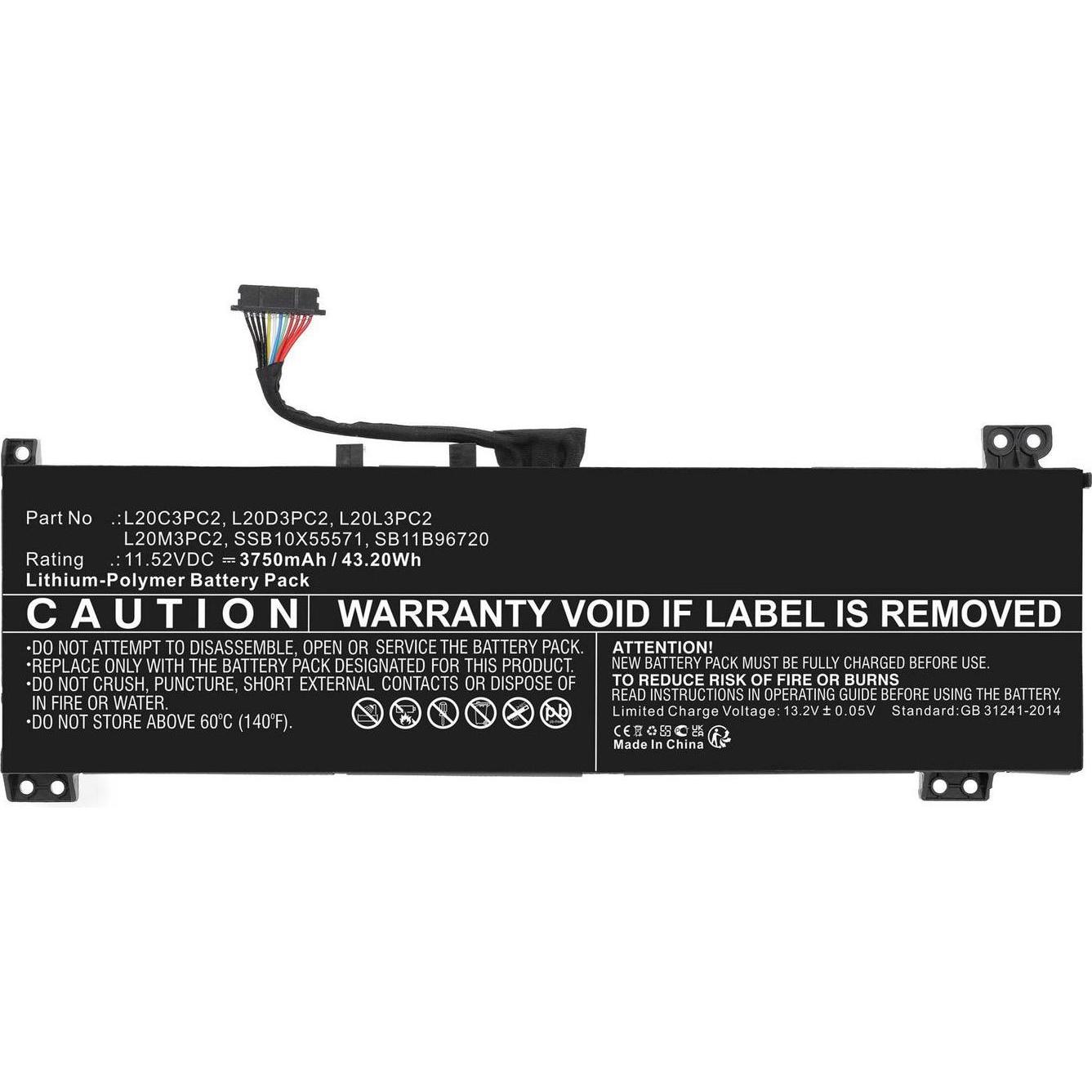 AGI Akku kompatibel mit Lenovo L20M3PC2 (3750 mAh), Notebook Akku, Schwarz