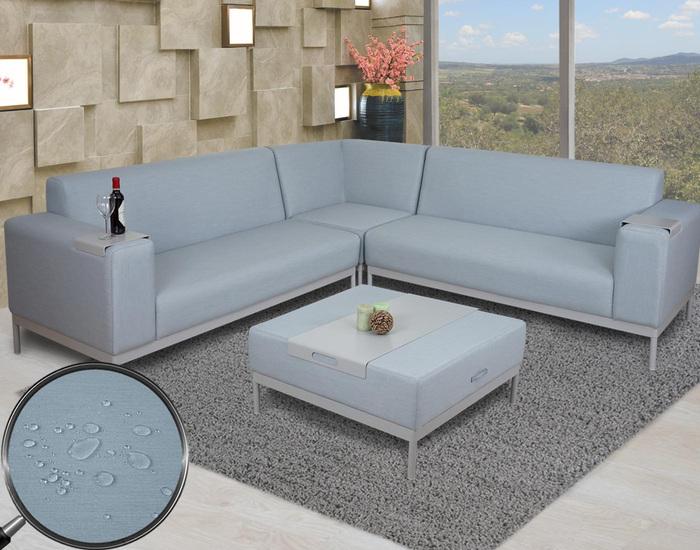Produktbild Swisshandel24 Ecksofa, Sofa Loungesofa Couch, Stoff/Textil Indoor wasserabweisend - blau mit Ablage (Ecksofa)