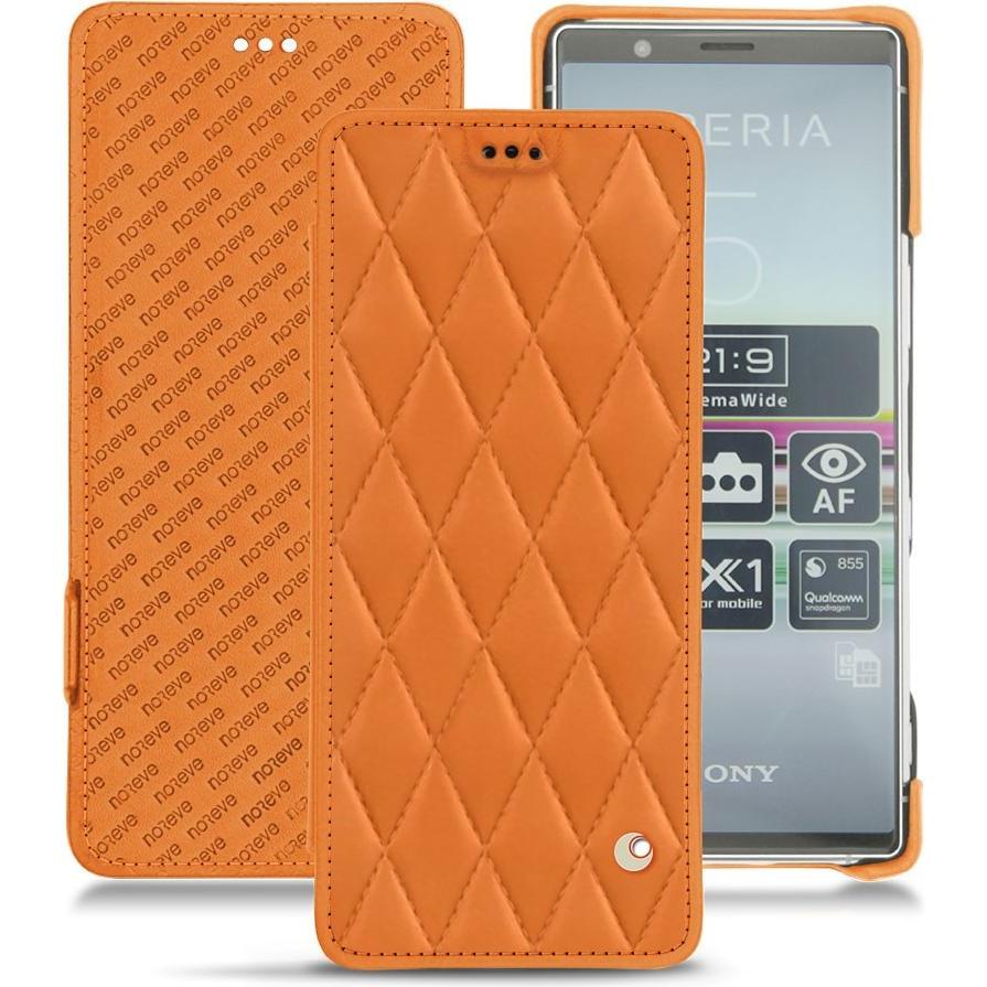 Noreve Lederschutzhülle horizontal (Sony Xperia 5), Smartphone Hülle, Orange