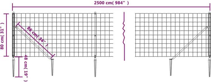 Produktbild vidaXL Maschendrahtzaun mit Bodenhülsen Anthrazit 0,8x25 m