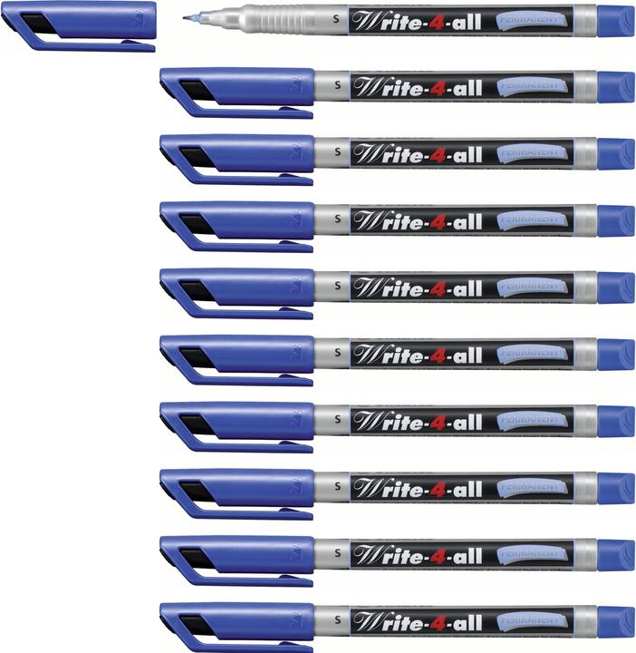 Produktbild STABILO Permanent-Marker - Write-4-all - superfein - 10er Pack - blau (Blau, Silber, 0.40 mm, 10 x)