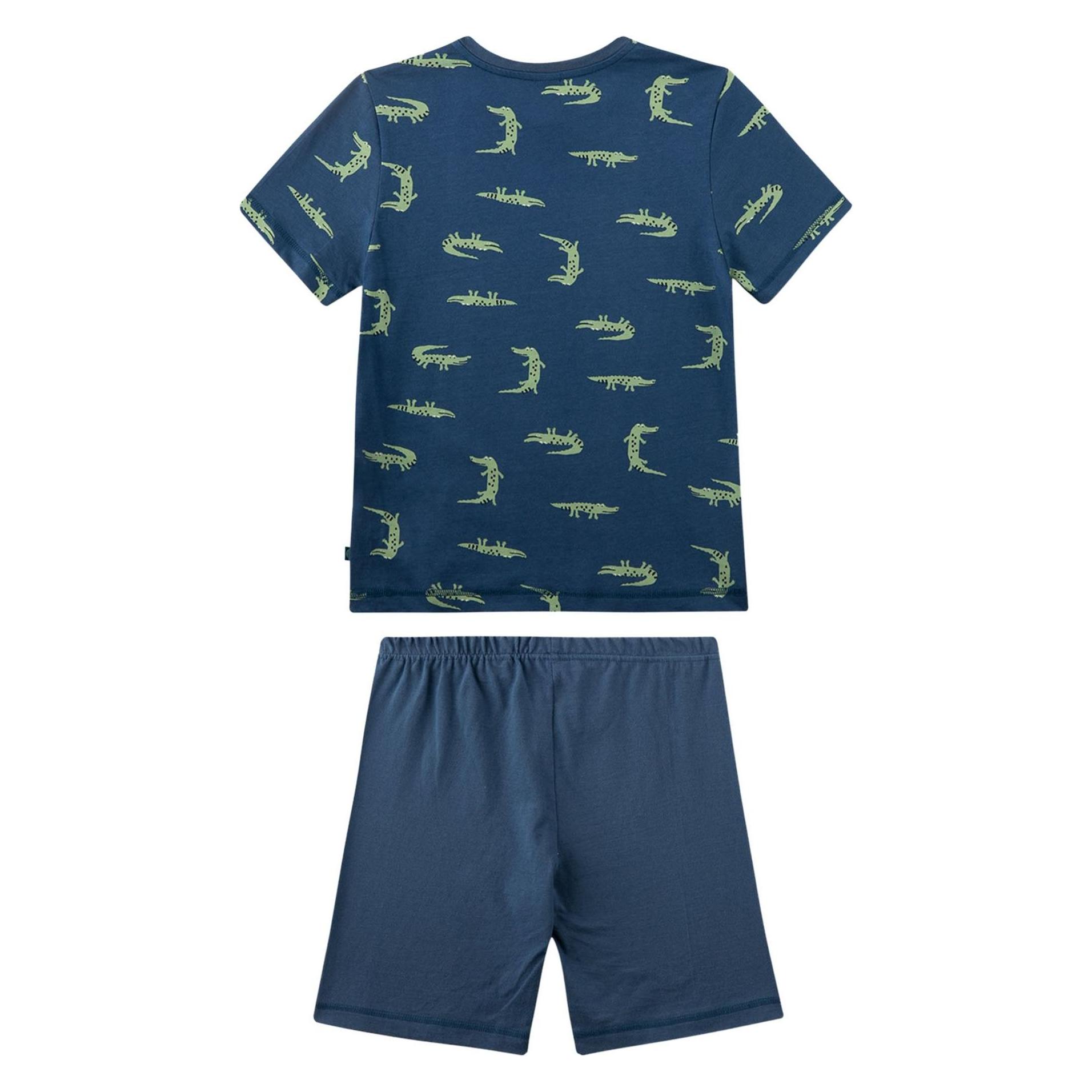 Sanetta, Jungen, Pyjamas, Pyjama Homewear Bequem Sitzend Pyjama Kurz Krokodil, Blau, Mehrfarbig, (140)