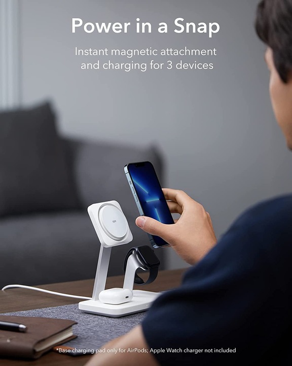 Image du produit ESR Chargeur sans fil avec CryoBoost, 3in1 Magsafe, Blanc (15 W)
