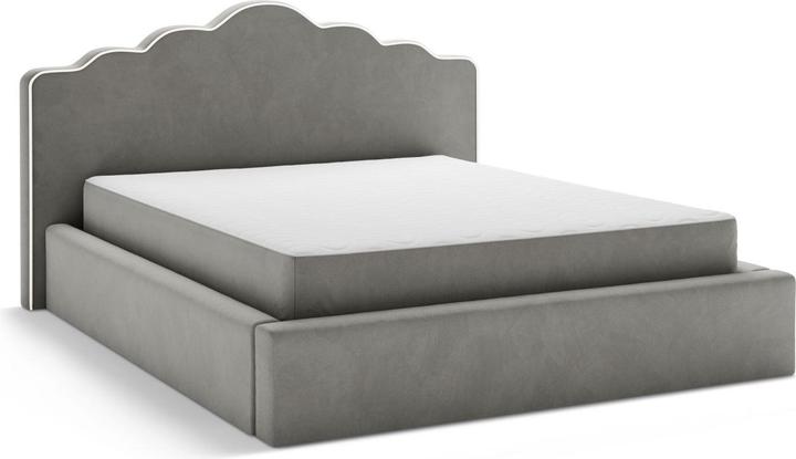 Actual product image Micadoni Velvet Storage Bed With Headboard, "Dream", Ivory and Dark Grey, 222x220x122 Made in Europe (180 x 200 cm)