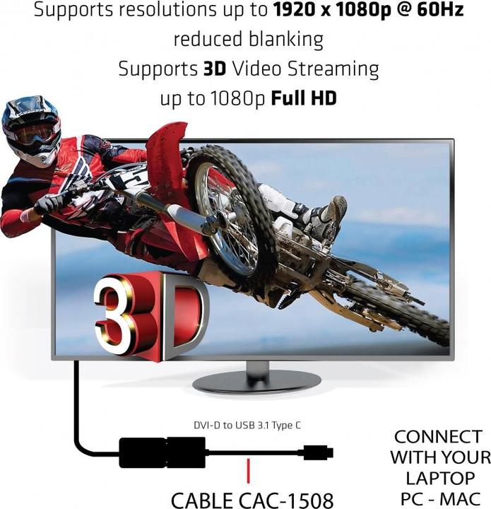 Actual product image Club 3D Active USB 3.1 Typ C to (DVI, 10 cm)