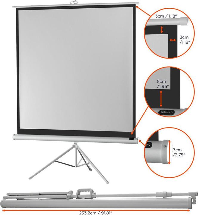 Actual product image Celexon Economy tripod screen - Projection screen with tripod - 310 cm (122") (121.65", 1:1)