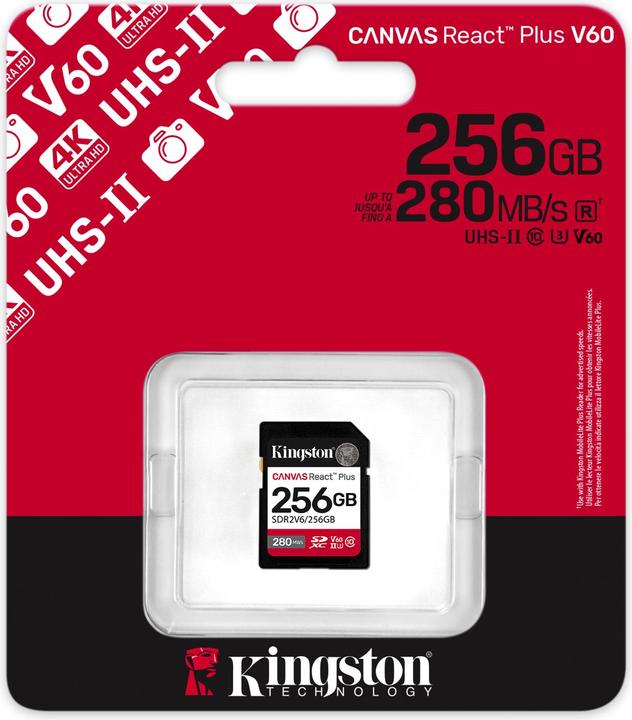 Actual product image Kingston CCanvas React Plus V60 (256 GB, SDXC, U3, UHS-II)