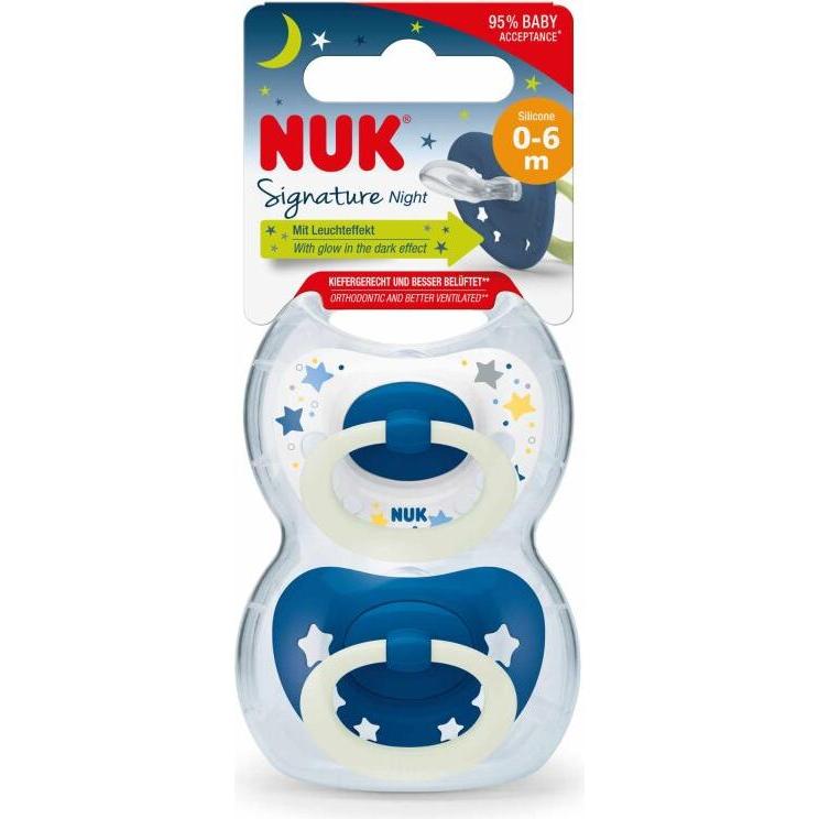 6x MGA, Nuggi, NUK Signature Night Silikon Schnuller 0-6m 1017527 (2 x, bis 6 Monate)