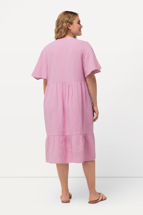 Produktbild Ulla Popken Musselin-Kleid, A-Linie, Tunika-Ausschnitt, Halbarm (50, 52)