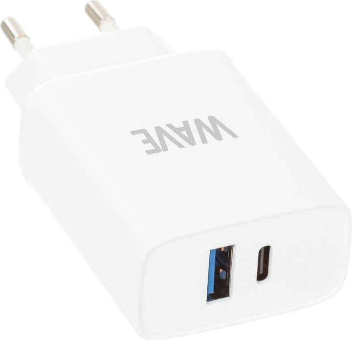 Actual product image Wave Verkkolaturi, 1 x USB Type-C + 1 x USB-A +, valkoinen (20 W, 2 ports)