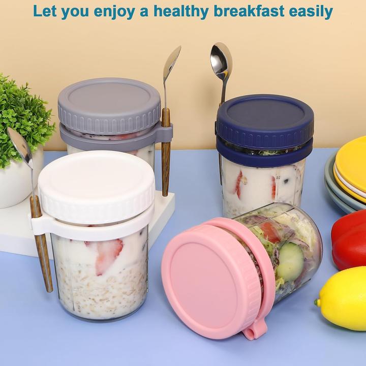 Produktbild Collazoey 4er-Set Müslibecher mit Deckel und Löffel