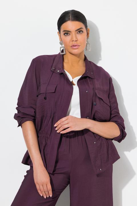Image du produit Ulla Popken Veste en tissu « martelé », cordon coulissant, col montant et manches longues (62)