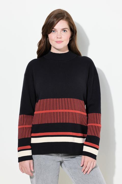 Immagine prodotto Ulla Popken Maglione a righe di cotone biologico con colletto alto e maniche lunghe (54)