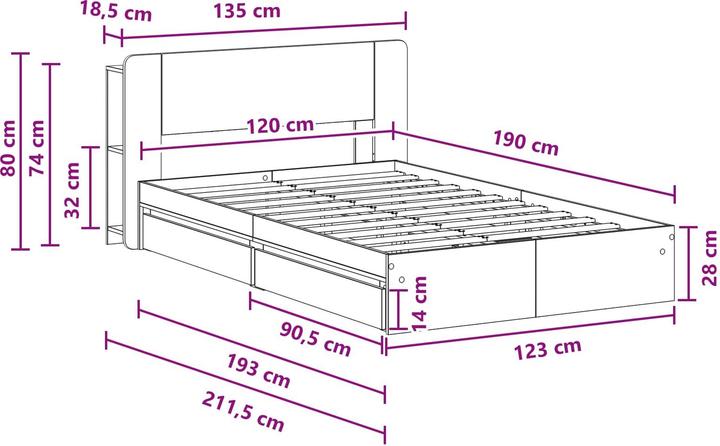 Produktbild vidaXL Bettrahmen (120 x 190 cm)