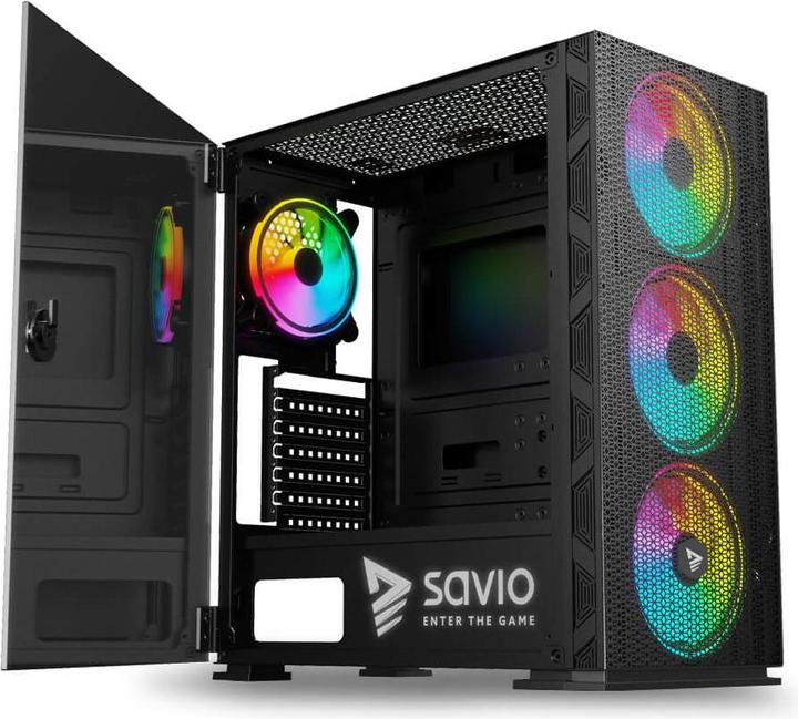 Actual product image Savio PC Case Raptor X1 ARGB Glass/Mesh Black (ATX, ITX, Mini-ATX)
