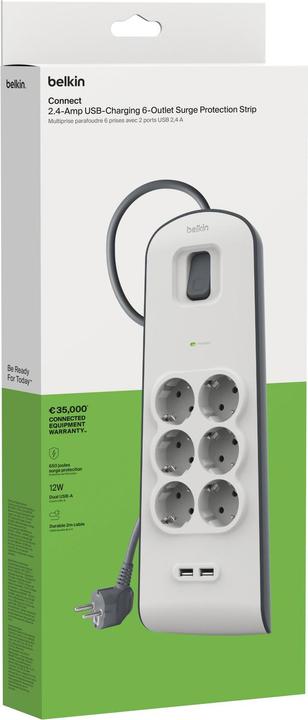 Produktbild Belkin Steckdosenleiste 6-fach + 2xUSB-A, 2m Kabel BSV604vf2M-V2 (6x, Typ 13, 2 m)