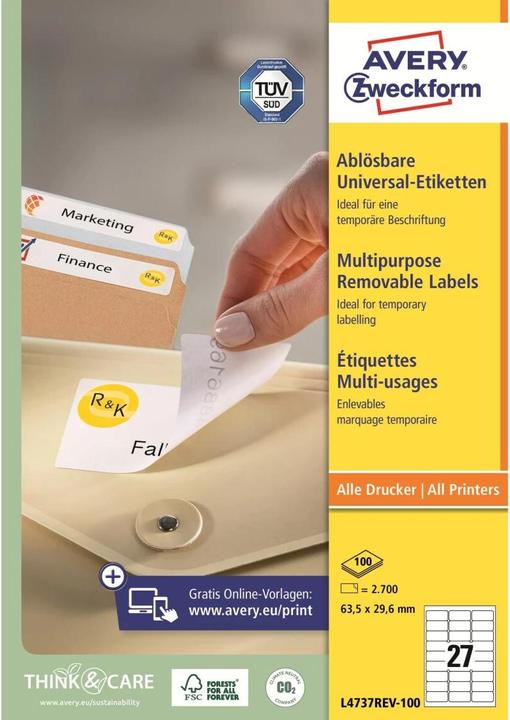 Produktbild Avery Universal-Etiketten, ablösbar