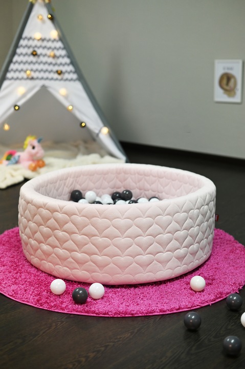 Image du produit Knorrtoys Piscine à balles soft - "Cosy heart rose" - 300 balles grey/cream