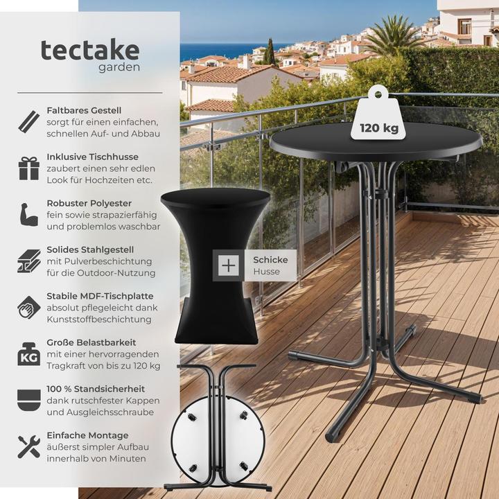 Produktbild tectake Stehtisch Eren klappbar mit Husse 90x110cm (80 x 80 x 110 cm)