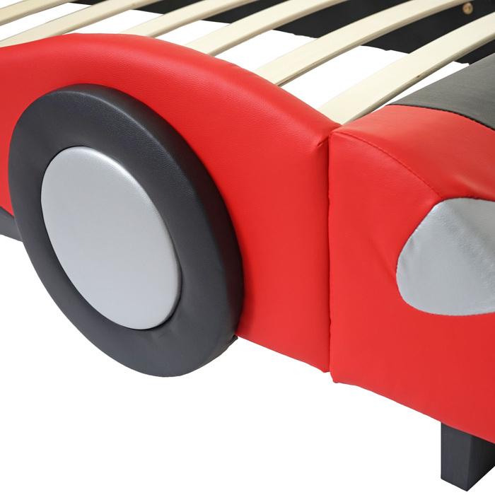 Produktbild Swisshandel24 Bett, Auto Junge Kinderbett Jugendbett, Lattenrost Kunstleder Holz 190x100cm schwarz-rot - 43181
