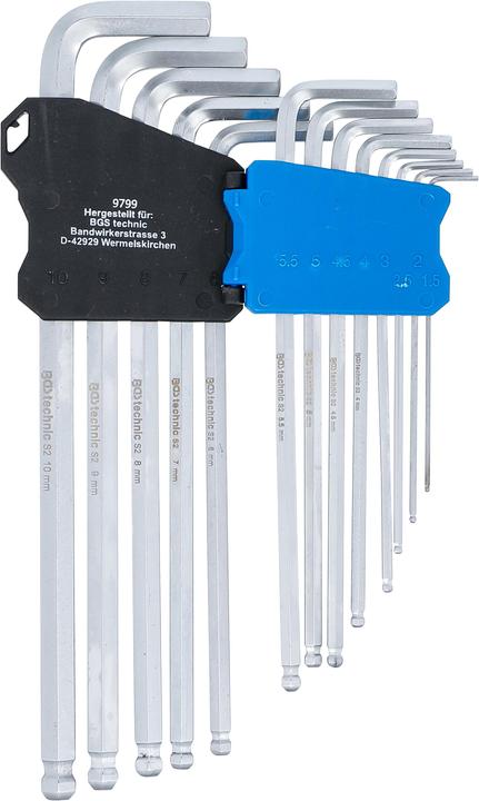 Produktbild BGS Winkelschlüssel-Satz, extra lang Innensechskant mit Kugelkopf 1,5 - 10 mm 13-tlg.