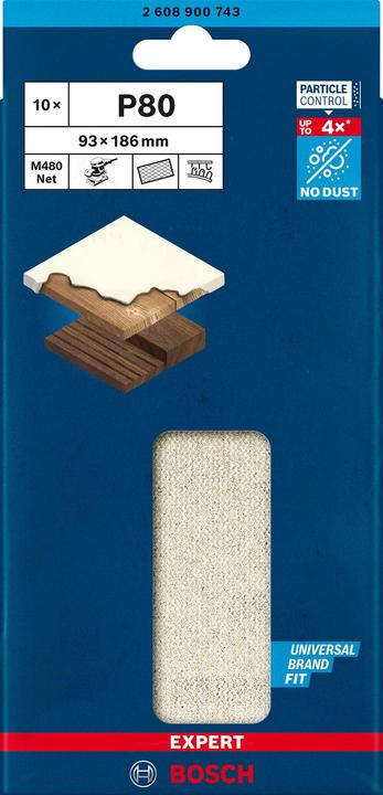 Image du produit Bosch Professional Zubehör Filet de ponçage pour ponceuse orbitale EXPERT M480 non perforé grain 80 (L x l) 186 mm 93 10 pcs. (80)
