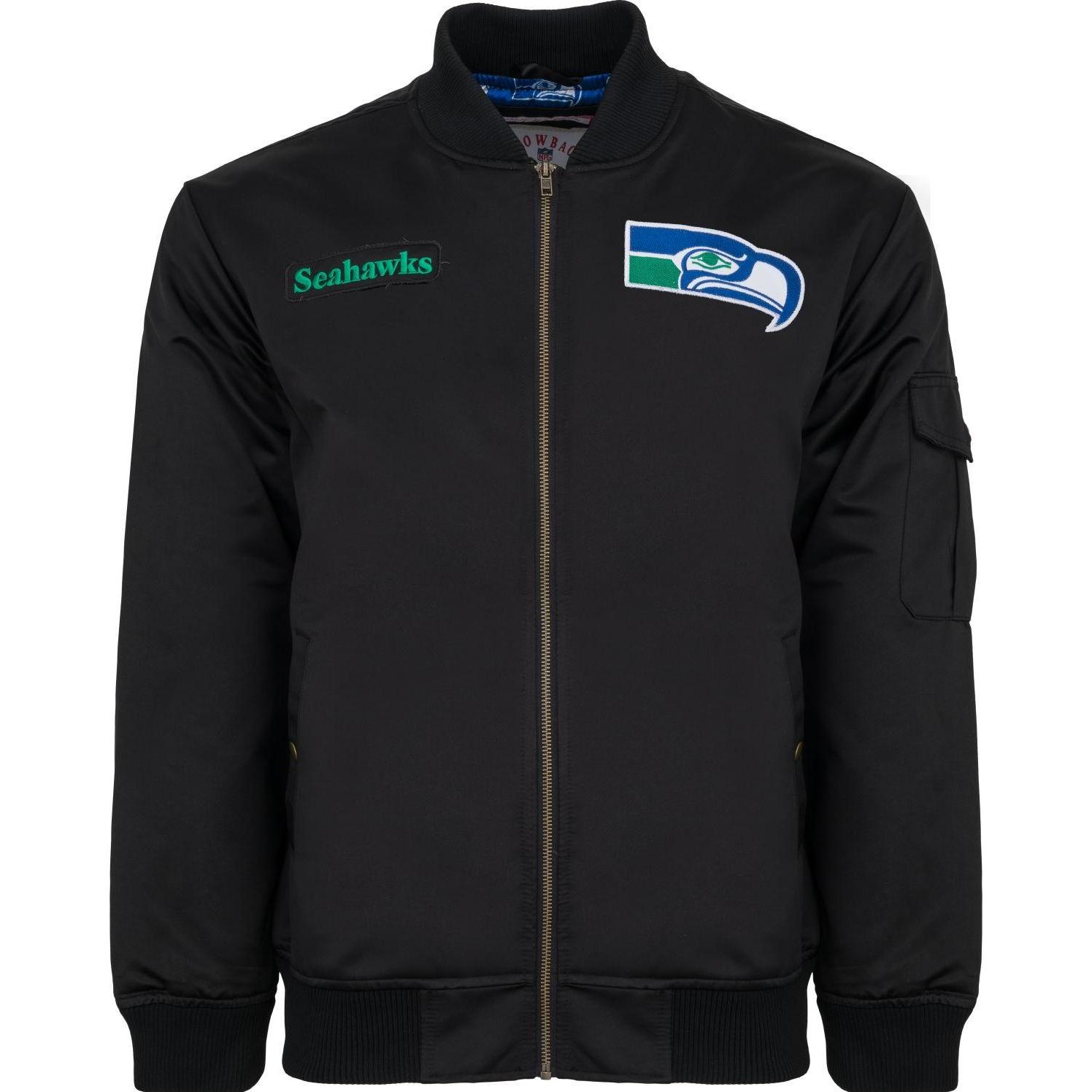 Mitchell & Ness, Herren, Jacke, M&N Heavyweight Bomber Jacke NFL Seattle Seahawks - S (S), Schwarz, S