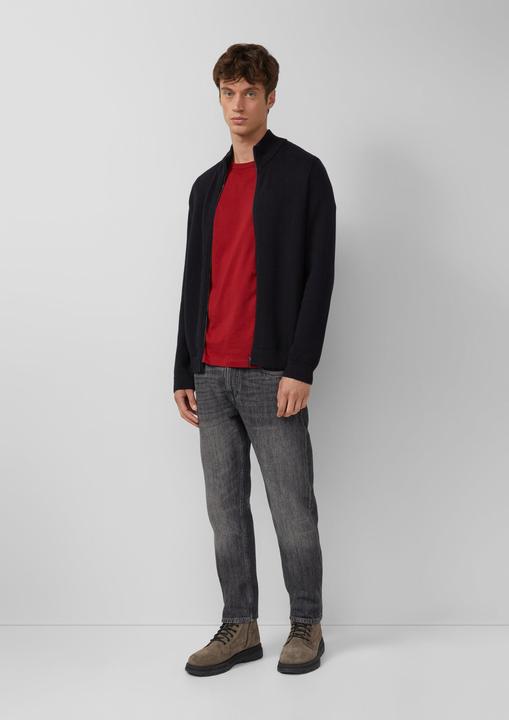 Produktbild s.Oliver Strickjacke Baumwoll-Strickjacke mit Stehkragen und Logo-Patch (L)