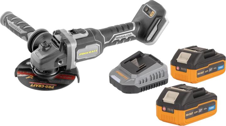Produktbild Procraft Industrial AG125Bbb Akku Winkelschleifer 20 V 125 mm Brushless + 2x Akku 4,0 Ah + Ladegerät (125 mm)