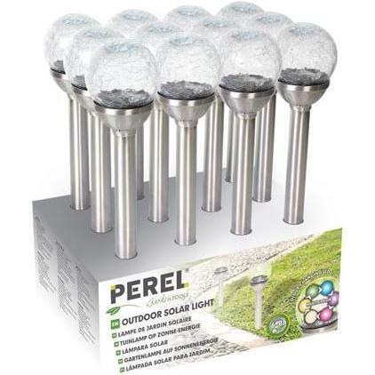 Perel, Zubehör Beleuchtung, SOLAR-GARTENLEUCHTE - LED RGB - mit Edelstahl-Sockel - 12 St. im Display