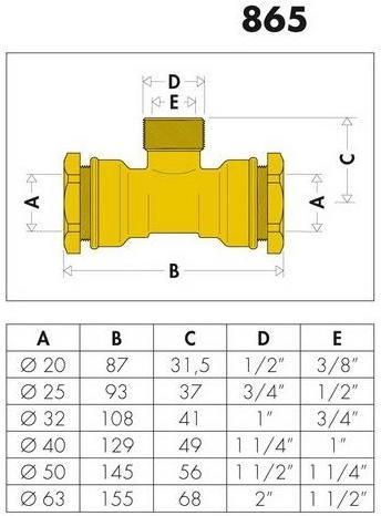 Actual product image Caleffi T-piece 865 brass 32x1inch AGx3/4inch IG