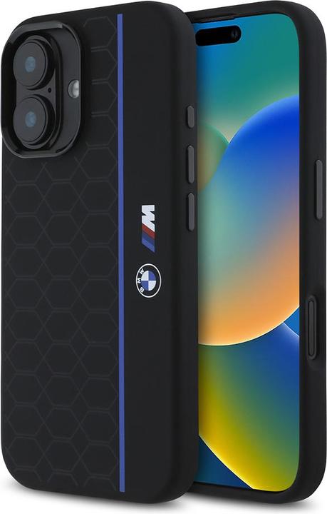 BMW BMHMP16S23SHEB iPhone 16 6.1" czarny/black hardcase Silicone Hexagon Blue Line MagSafe (Apple iPhone 16)