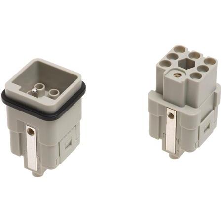Thumbnail - Harting Steckereinsatz weiblich (female) männlich Q 7/0 7-polig mit Erde max 10A 400 V, Elektronikkabel + Stecker, Grau