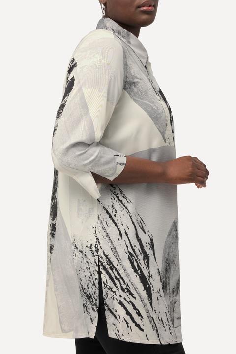 Actual product image Ulla Popken Feather Print Short Sleeve Tunic Blouse (46, 48)