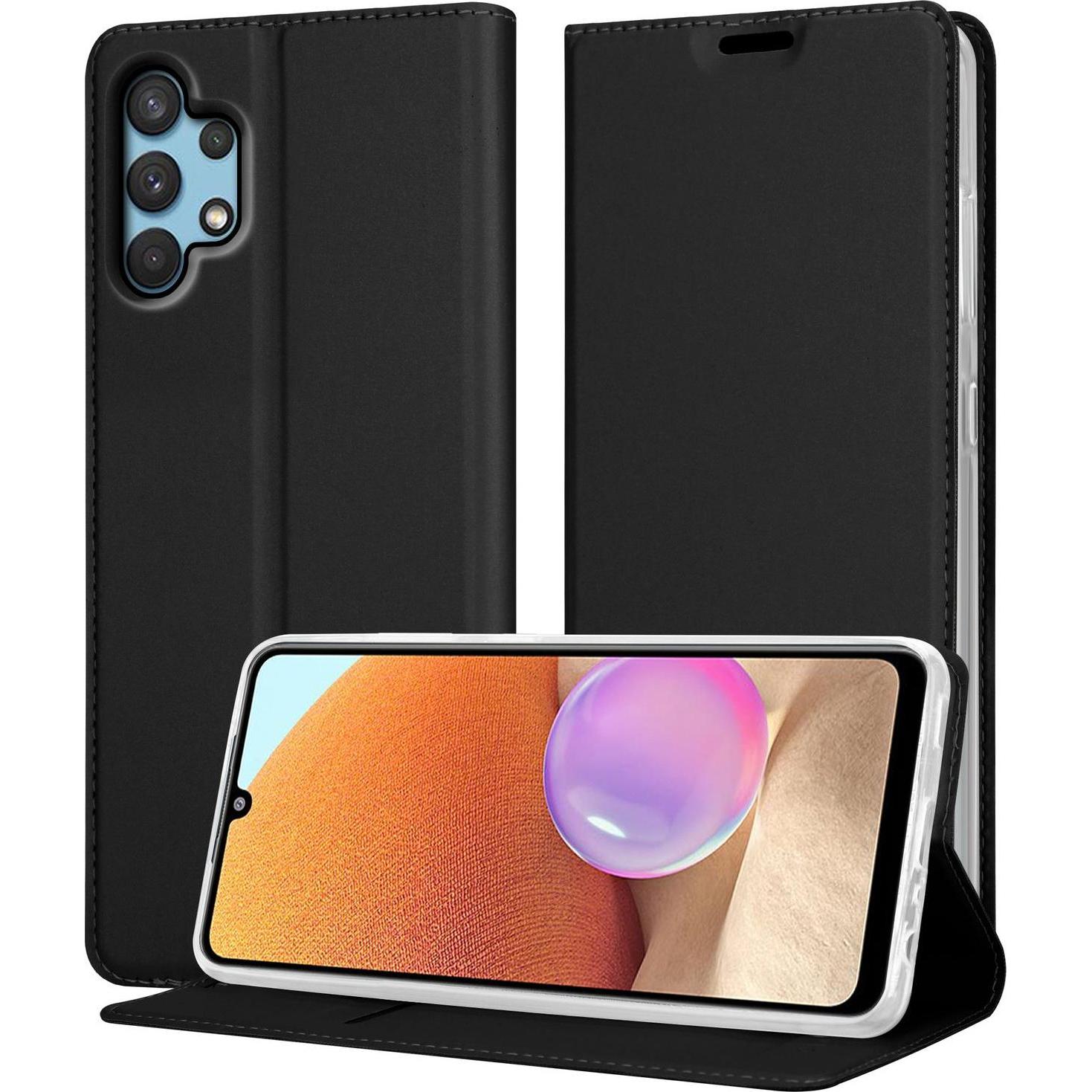 Cadorabo Classy Book Hülle für Samsung Galaxy A32 4G (Samsung Galaxy A32), Smartphone Hülle, Schwarz