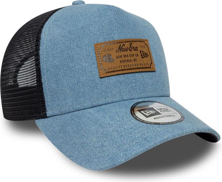 Produktbild New Era A-Frame Mesh Trucker Cap - LEDER Brand Patch denim (One Size)